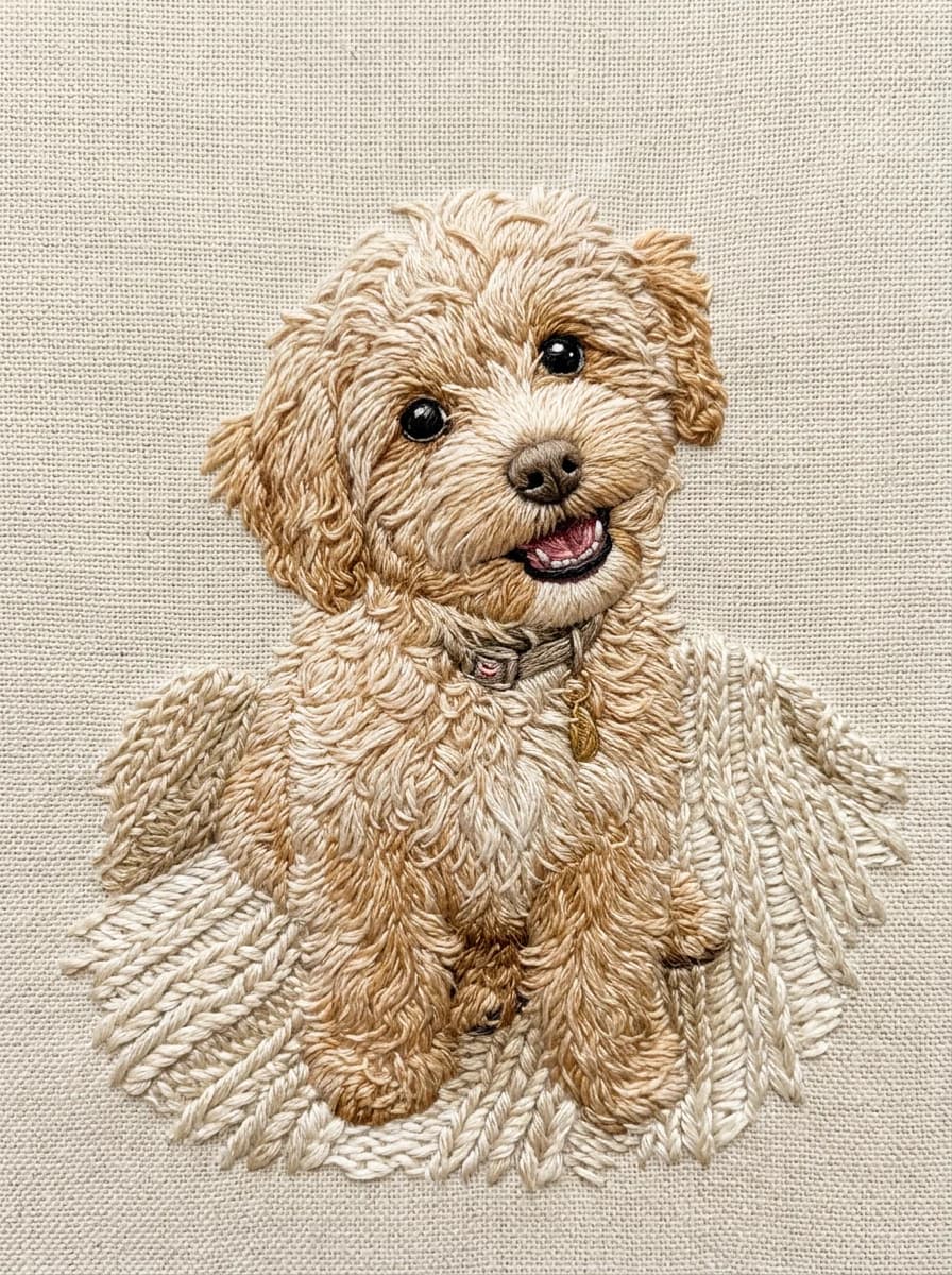 실비 작가의 입체 손자수 강아지 그림