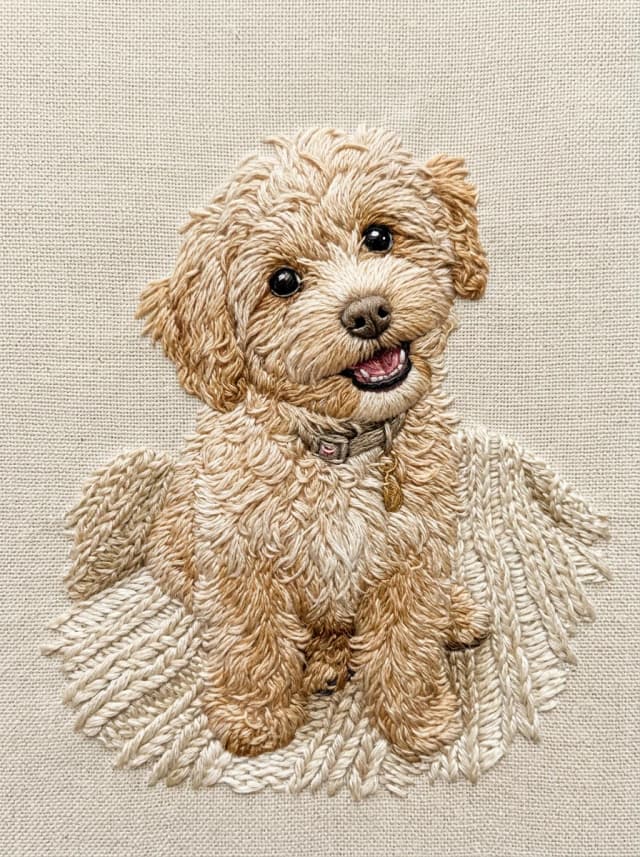 실비 작가의 입체 손자수 강아지 그림 예시