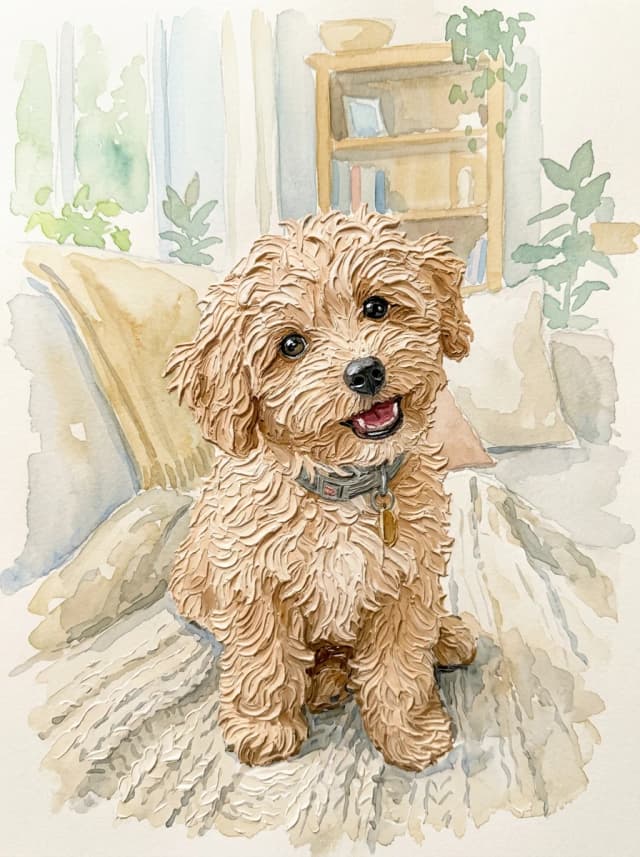 윤슬 작가의 물빛 유화 강아지 그림 예시
