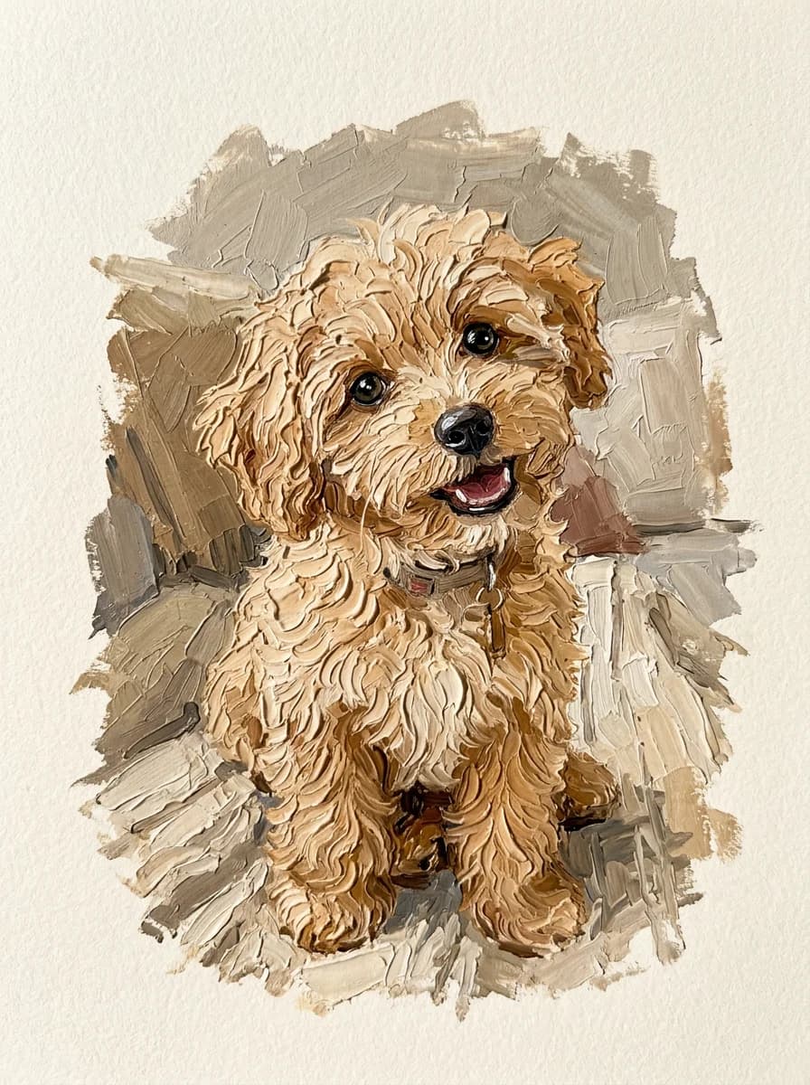 단단 작가의 나이프 유화 강아지 그림