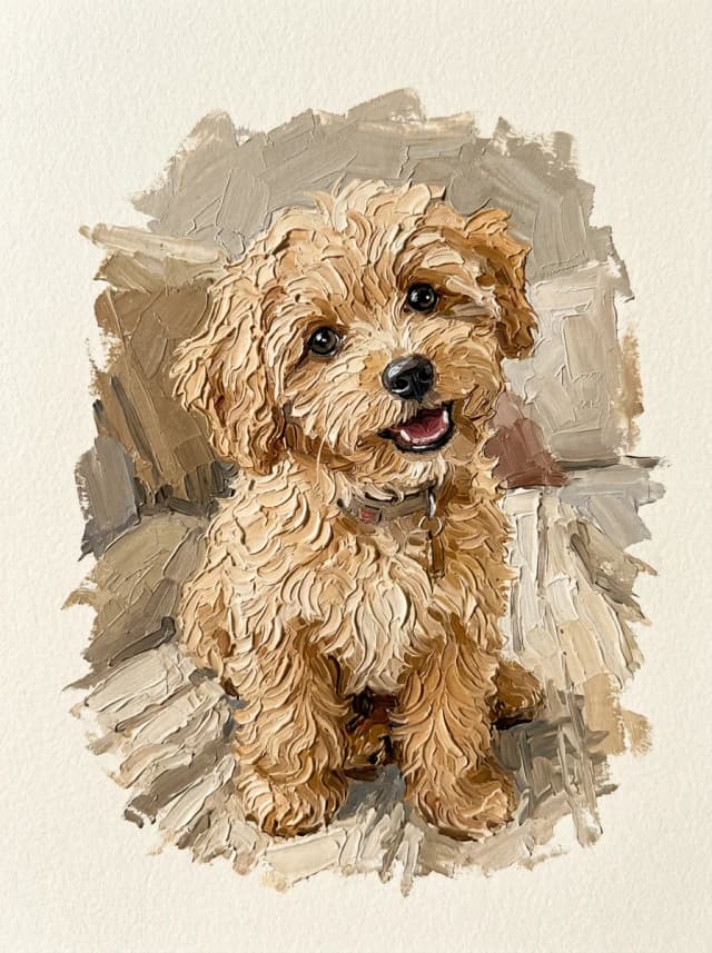단단 작가의 나이프 유화 강아지 그림 예시