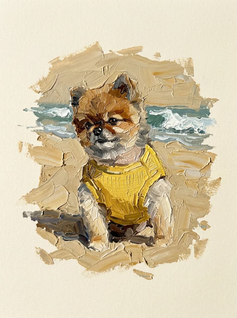 단단 작가가 그린 곁그림 주인장 반려견, 나이프 유화