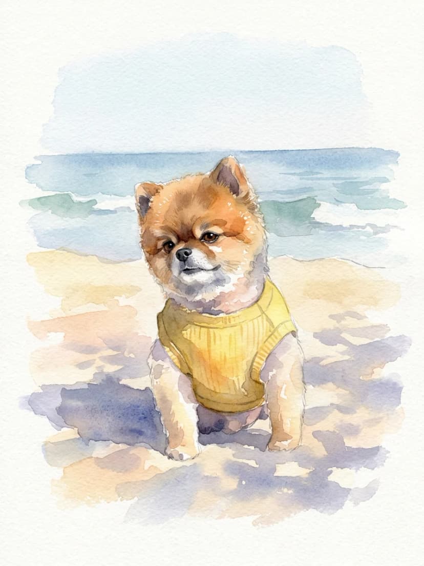 볕뉘 작가가 그린 곁그림 주인장 반려견, 햇빛 조각 수채화