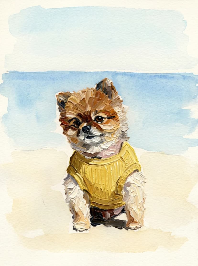 윤슬 작가가 그린 곁그림 주인장 반려견, 물빛 유화